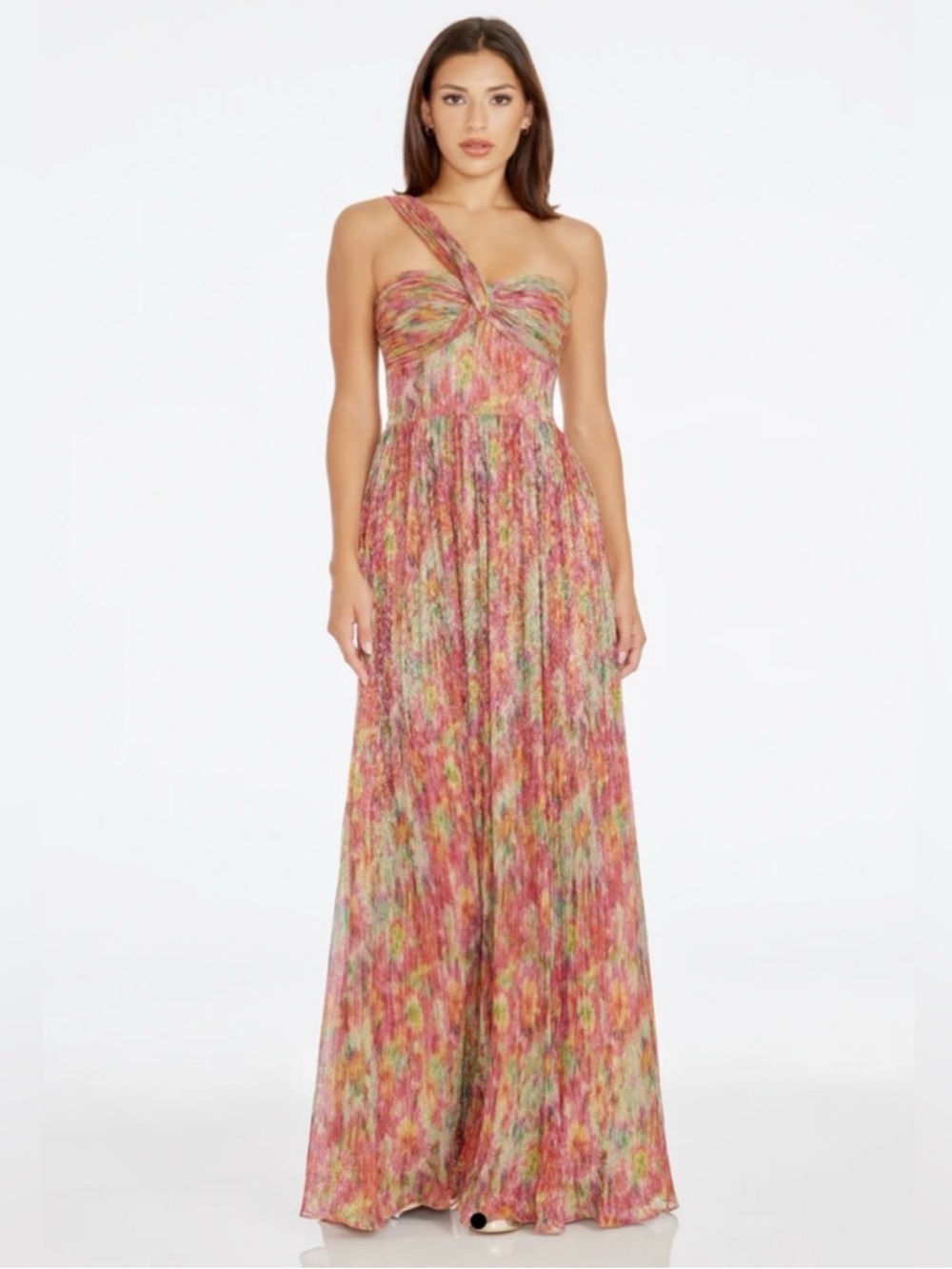 Dress The‎ Population Idalia One Shoulder Gown Women's Sz M Metallic Maxi NWT